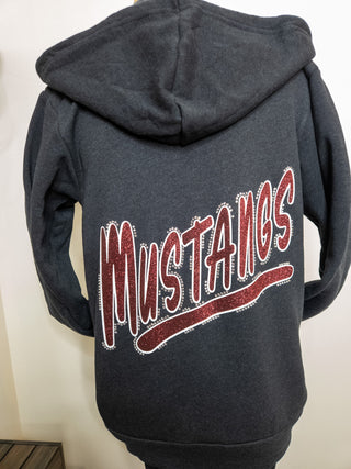 Mustangs Rhinestone Dark Gray Heather Sponge Fleece Zip-Up Hoodie