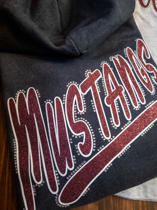 Mustangs Rhinestone Dark Gray Heather Sponge Fleece Zip-Up Hoodie
