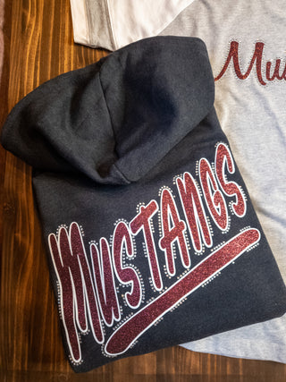 Mustangs Rhinestone Dark Gray Heather Sponge Fleece Zip-Up Hoodie