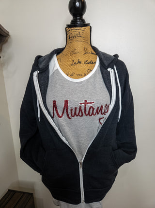 Mustangs Rhinestone Dark Gray Heather Sponge Fleece Zip-Up Hoodie
