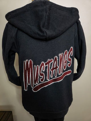Mustangs Rhinestone Dark Gray Heather Sponge Fleece Zip-Up Hoodie