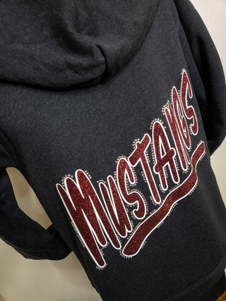 Mustangs Rhinestone Dark Gray Heather Sponge Fleece Zip-Up Hoodie