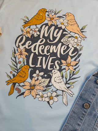 My Redeemer Lives Chambray Dyed Tee
