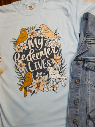 My Redeemer Lives Chambray Dyed Tee