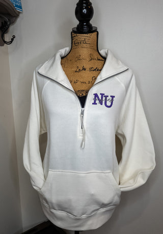 NU Eagles Ivory Half Zip Pullover - Ladies Fit
