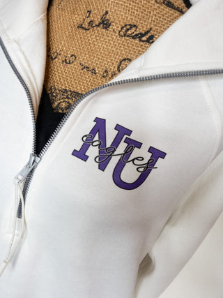 NU Eagles Ivory Half Zip Pullover - Ladies Fit