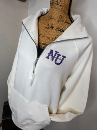 NU Eagles Ivory Half Zip Pullover - Ladies Fit