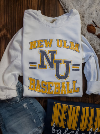 New Ulm Baseball Dyed Fleece White Crewneck Sweatshirt
