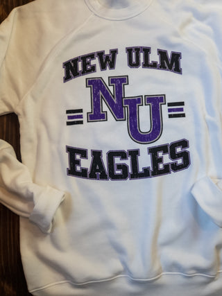 New Ulm Eagles Distressed White Crewneck Sweatshirt