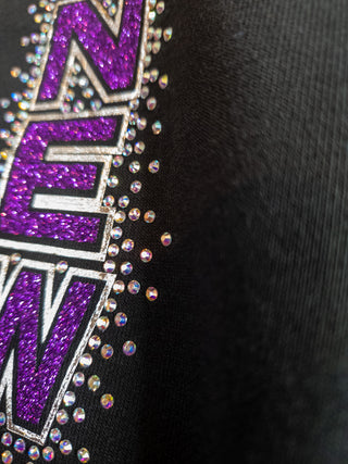 New Ulm Rhinestone Black French Terry Glam Bomber Zip-Up