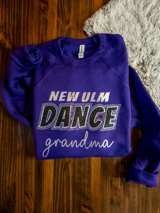 New Ulm Dance Grandma Rhinestone Purple Sponge Fleece Crewneck Sweatshirt