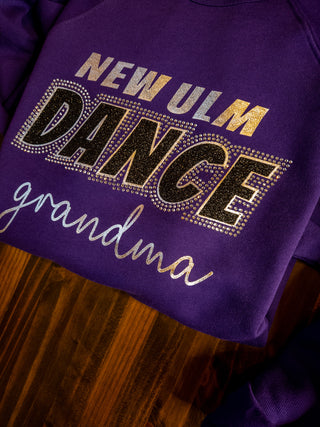 New Ulm Dance Grandma Rhinestone Purple Sponge Fleece Crewneck Sweatshirt