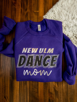 New Ulm Dance Mom Rhinestone Purple Sponge Fleece Crewneck Sweatshirt