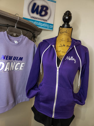New Ulm Dance Rhinestone Purple Sponge Fleece Zip-Up Hoodie