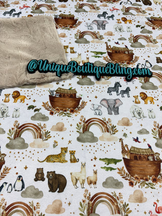 Noah's Ark Minky Blankets *Choose Size & Backing & Embroidery Customization