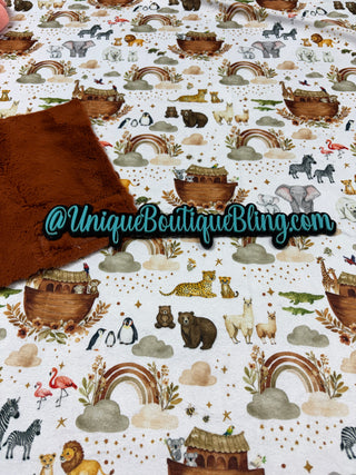 Noah's Ark Minky Blankets *Choose Size & Backing & Embroidery Customization