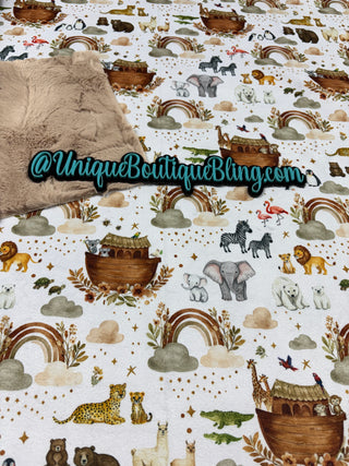 Noah's Ark Minky Blankets *Choose Size & Backing & Embroidery Customization
