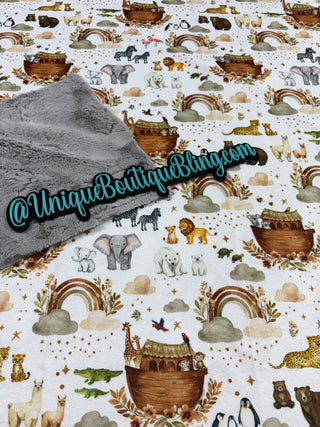 Noah's Ark Minky Blankets *Choose Size & Backing & Embroidery Customization