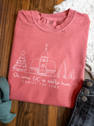 Oh Come Let Us Adore Him Crimson Dyed Top