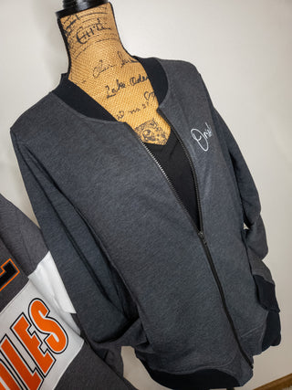 Orioles Heather Black French Terry Bomber Zip-Up