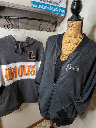 Orioles Heather Black French Terry Bomber Zip-Up