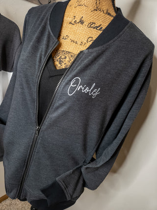 Orioles Heather Black French Terry Bomber Zip-Up