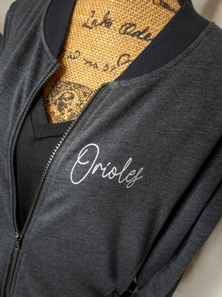 Orioles Heather Black French Terry Bomber Zip-Up
