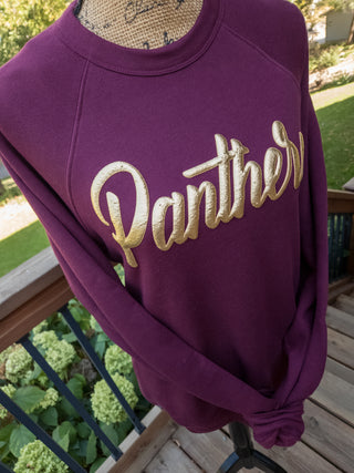 Panthers Gold Puff Print Maroon Crewneck Sweatshirt