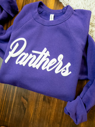 Panthers Puff Purple Sponge Fleece Crewneck Sweatshirt