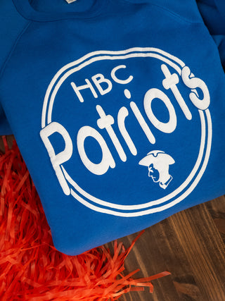 HBC Patriots White Puff Print Blue Crewneck Sweatshirt
