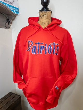 Patriots Rhinestone Champion Powerblend Red Hooded Sweatshirt