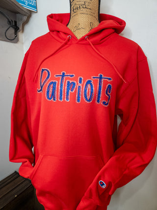 Patriots Rhinestone Champion Powerblend Red Hooded Sweatshirt