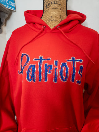 Patriots Rhinestone Champion Powerblend Red Hooded Sweatshirt