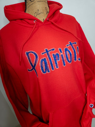 Patriots Rhinestone Champion Powerblend Red Hooded Sweatshirt