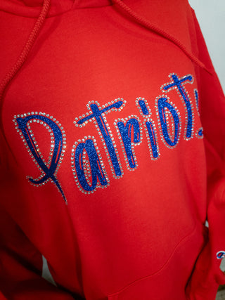 Patriots Rhinestone Champion Powerblend Red Hooded Sweatshirt