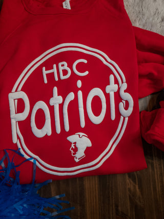 HBC Patriots White Puff Print Red Crewneck Sweatshirt
