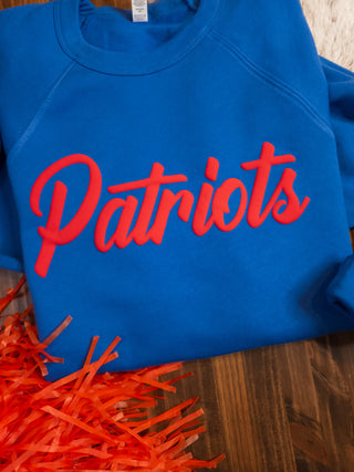 Patriots Red Puff Print Blue Crewneck Sweatshirt