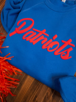 Patriots Red Puff Print Blue Crewneck Sweatshirt