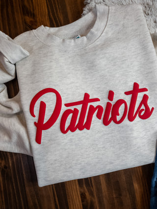 Patriots Red Puff Oatmeal Plush Crewneck Sweatshirt