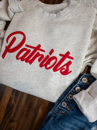 Patriots Red Puff Oatmeal Plush Crewneck Sweatshirt