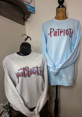 Patriots Rhinestone Dyed Chambray Crewneck Sweatshirt