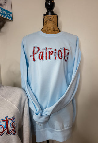 Patriots Rhinestone Dyed Chambray Crewneck Sweatshirt