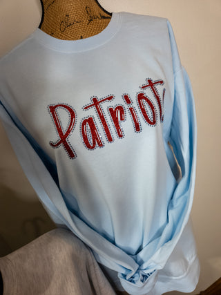 Patriots Rhinestone Dyed Chambray Crewneck Sweatshirt