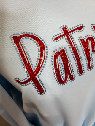 Patriots Rhinestone Dyed Chambray Crewneck Sweatshirt