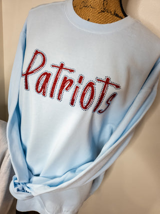 Patriots Rhinestone Dyed Chambray Crewneck Sweatshirt