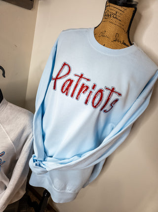 Patriots Rhinestone Dyed Chambray Crewneck Sweatshirt