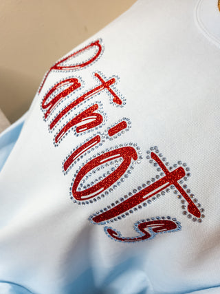 Patriots Rhinestone Dyed Chambray Crewneck Sweatshirt