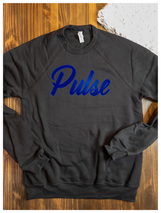 Pulse Blue Metallic Puff Black Crewneck Sweatshirt
