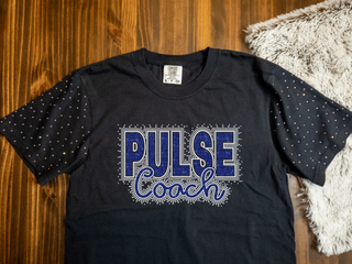 Custom Pulse Family Rhinestone Black Dyed Tee With Rhinestone Sleeves