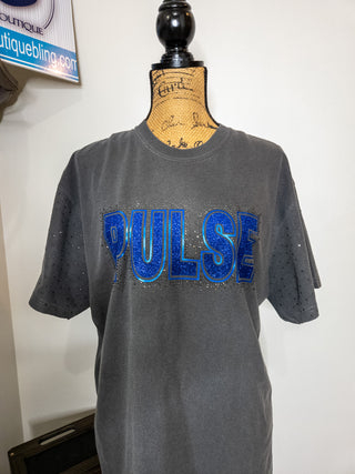 Pulse Dance Rhinestone Pepper Dyed Tee With Rhinestone Sleeves